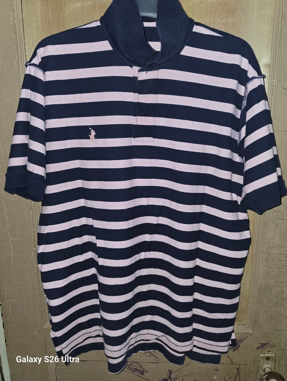 Ralph Lauren Navy & Light Pink Striped Polo Shirt